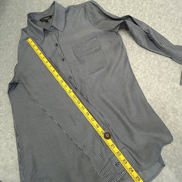 EXPRESS Blue Pinstripe Button Up Shirt Small Petite 3/4 Sleeve Tabs Tunic - Picture 5 of 10